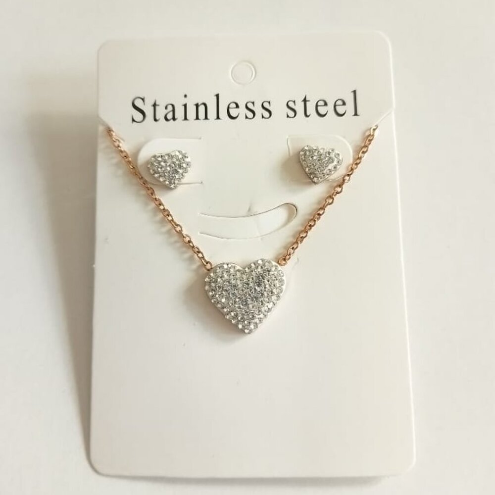 sliver Zircon Heart /golden Pendant Necklace and  Earrings set
